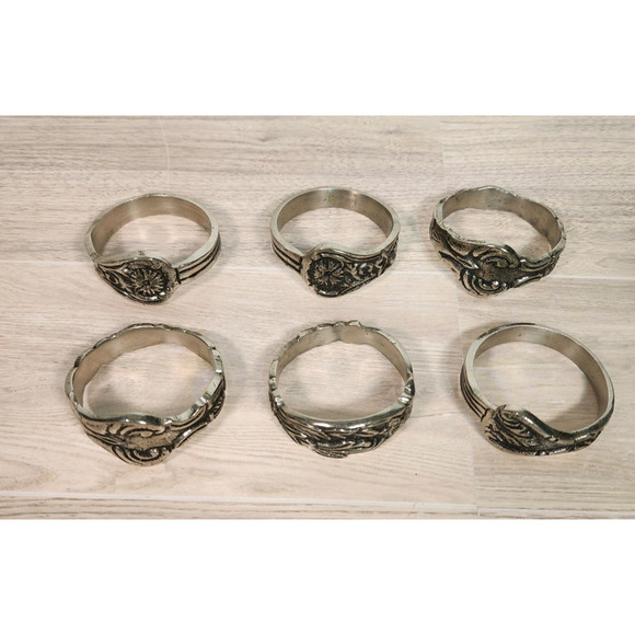 Set of 6 Bent Spoon Metal Napkin Ring Holders Pattern Silverware Handle EUC (25) - Picture 2 of 13